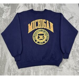 Vintage 90s University of Michigan Crewneck Mens XL Sweatshirt Navy Blue USA Y2K